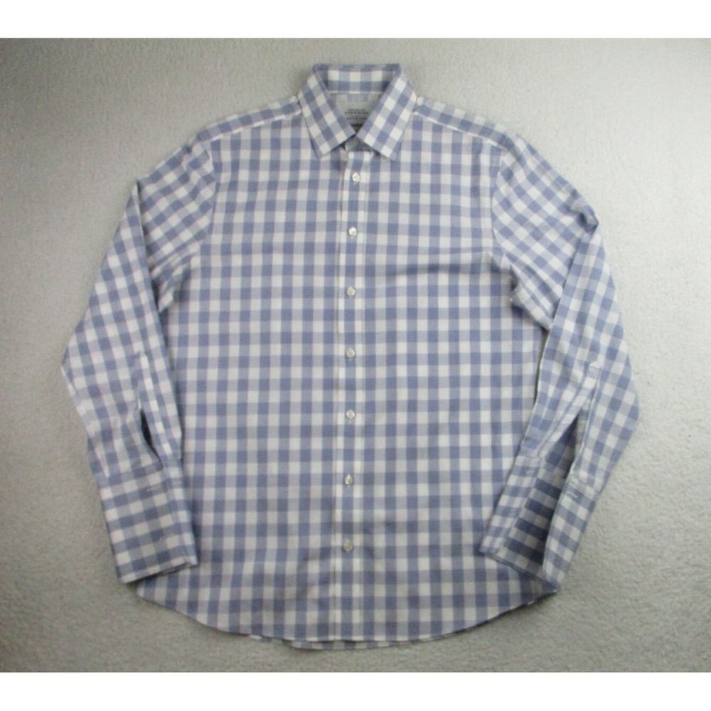 Charles Tyrwhitt Dress Shirt Mens 16/33in Slim Fit Cuff Blue Gingham Check